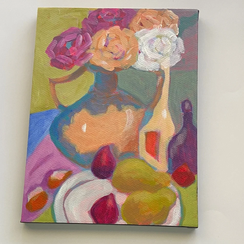 Colorful Garden Party Still Life - Original Canvas Art with Vibrant Florals - Picture 2 of 4